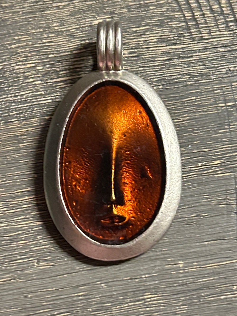 Amber Glass Face Oval Pendant